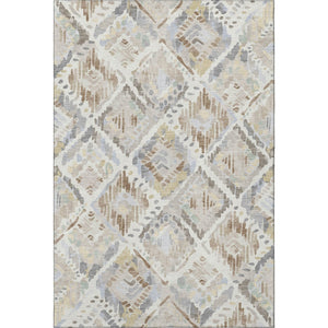 HomeRoots 5' X 8' Ivory Brown & Gray Geometric Washable Area Rug with UV Protection for Stylish Durability 693020