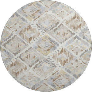 HomeRoots 8' X 8' Washable Round Rug in Ivory, Brown & Gray – Stylish, Stain-Resistant & UV Protected Design 693021