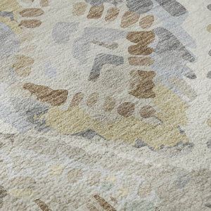 HomeRoots 8' X 8' Washable Round Rug in Ivory, Brown & Gray – Stylish, Stain-Resistant & UV Protected Design 693021