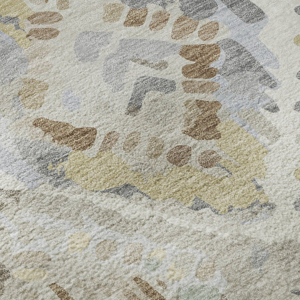 HomeRoots 8' X 8' Washable Round Rug in Ivory, Brown & Gray – Stylish, Stain-Resistant & UV Protected Design 693021