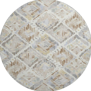HomeRoots 8' X 8' Washable Round Rug in Ivory, Brown & Gray – Stylish, Stain-Resistant & UV Protected Design 693021