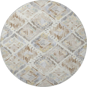 HomeRoots 8' X 8' Washable Round Rug in Ivory, Brown & Gray – Stylish, Stain-Resistant & UV Protected Design 693021