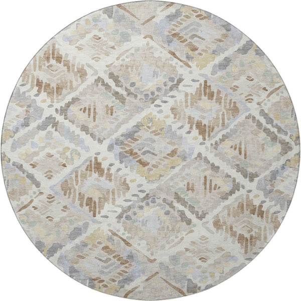 HomeRoots 8' X 8' Washable Round Rug in Ivory, Brown & Gray – Stylish, Stain-Resistant & UV Protected Design 693021
