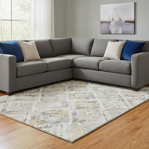 HomeRoots 8' Ivory Brown and Gray Geometric Washable Area Rug - Durable, UV-Protected for High-Traffic Spaces 693022