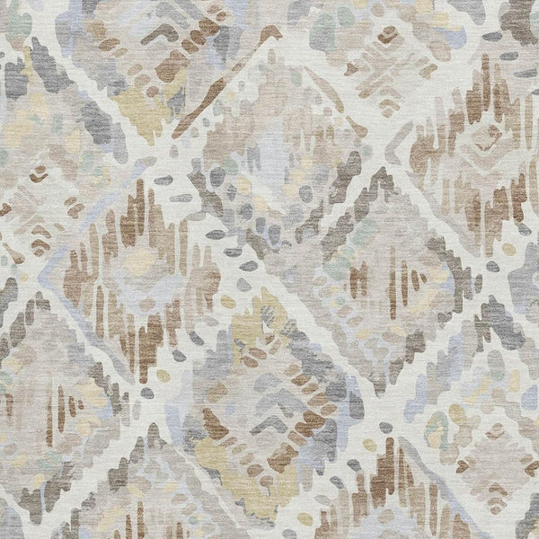HomeRoots 8' Ivory Brown and Gray Geometric Washable Area Rug - Durable, UV-Protected for High-Traffic Spaces 693022