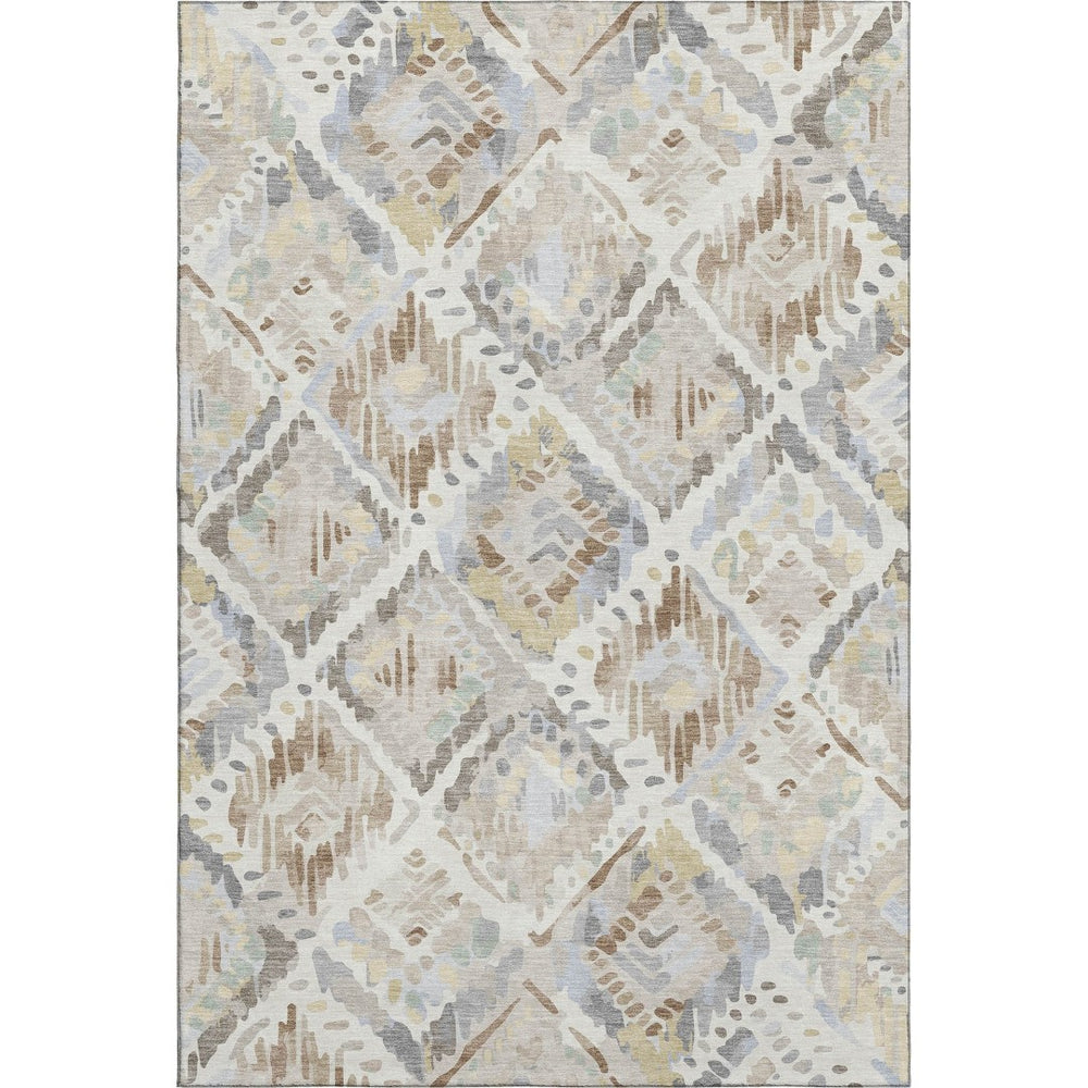 HomeRoots 10' X 14' Washable Geometric Area Rug in Ivory, Brown & Gray – UV Protection & Stain Resistant Design 693024
