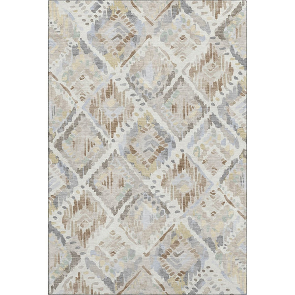 HomeRoots 10' X 14' Washable Geometric Area Rug in Ivory, Brown & Gray – UV Protection & Stain Resistant Design 693024