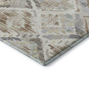 HomeRoots 10' X 14' Washable Geometric Area Rug in Ivory, Brown & Gray – UV Protection & Stain Resistant Design 693024