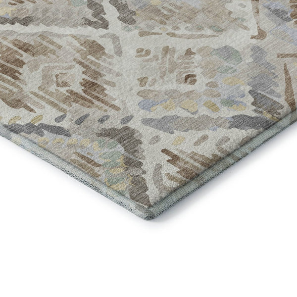 HomeRoots 10' X 14' Washable Geometric Area Rug in Ivory, Brown & Gray – UV Protection & Stain Resistant Design 693024
