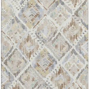 HomeRoots 10' X 14' Washable Geometric Area Rug in Ivory, Brown & Gray – UV Protection & Stain Resistant Design 693024