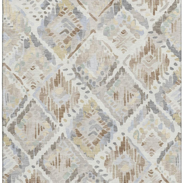 HomeRoots 10' X 14' Washable Geometric Area Rug in Ivory, Brown & Gray – UV Protection & Stain Resistant Design 693024