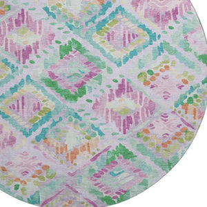 HomeRoots 8' X 8' Modern Geometric Round Rug in Lavender, Teal & Orange - Washable, Durable & UV Protected 693027
