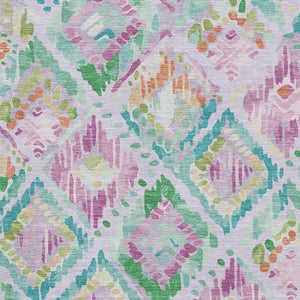 HomeRoots 8' Modern Geometric Area Rug in Vibrant Lavender, Teal & Orange - Washable with UV Protection 693028