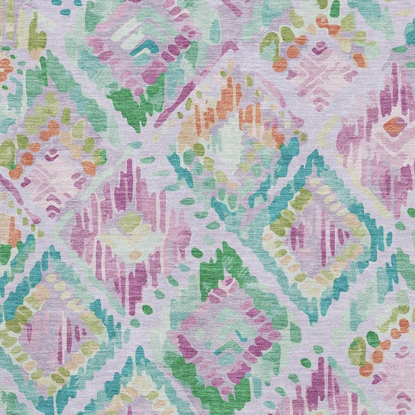 HomeRoots 8' Modern Geometric Area Rug in Vibrant Lavender, Teal & Orange - Washable with UV Protection 693028