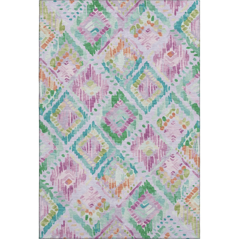 HomeRoots 9' X 12' Vibrant Lavender, Teal & Orange Geometric Washable Area Rug - UV Protected & Durable Design 693029