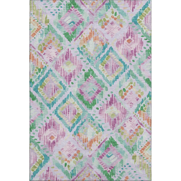 HomeRoots 9' X 12' Vibrant Lavender, Teal & Orange Geometric Washable Area Rug - UV Protected & Durable Design 693029