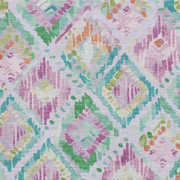 HomeRoots 9' X 12' Vibrant Lavender, Teal & Orange Geometric Washable Area Rug - UV Protected & Durable Design 693029