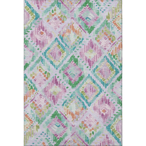 HomeRoots 9' X 12' Vibrant Lavender, Teal & Orange Geometric Washable Area Rug - UV Protected & Durable Design 693029