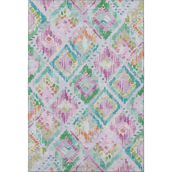 HomeRoots 9' X 12' Vibrant Lavender, Teal & Orange Geometric Washable Area Rug - UV Protected & Durable Design 693029