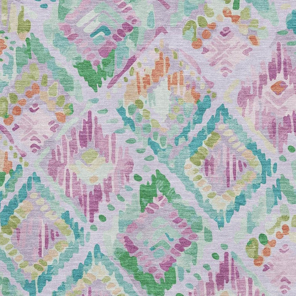HomeRoots 10' Geometric Lavender, Teal & Orange Washable Area Rug with UV Protection - Perfect for High Traffic Spaces! 693030