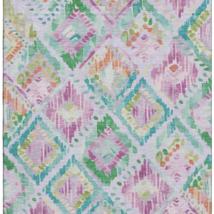 HomeRoots 10' Geometric Lavender, Teal & Orange Washable Area Rug with UV Protection - Perfect for High Traffic Spaces! 693030