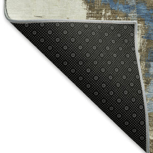 HomeRoots 5' Abstract Beige, Blue & Ivory Washable Area Rug with UV Protection – Soft, Durable & Stylish Decor 693032