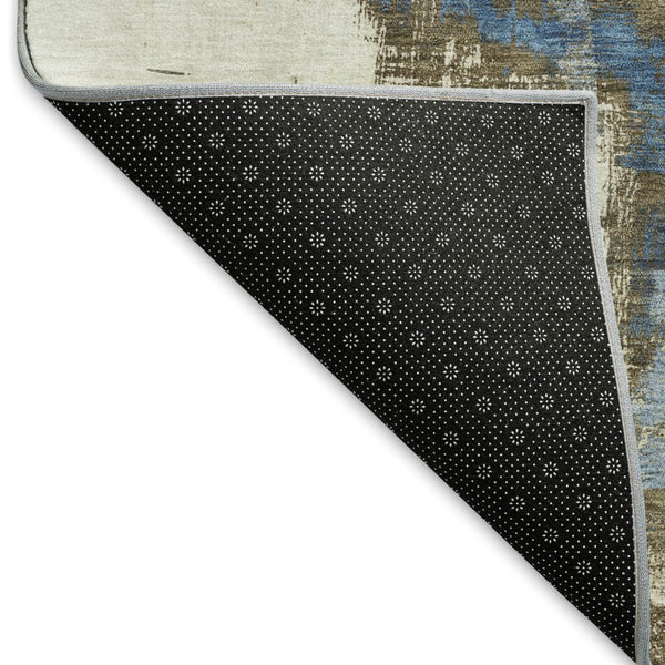HomeRoots 5' Abstract Beige, Blue & Ivory Washable Area Rug with UV Protection – Soft, Durable & Stylish Decor 693032
