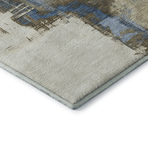 HomeRoots 5' Abstract Beige, Blue & Ivory Washable Area Rug with UV Protection – Soft, Durable & Stylish Decor 693032