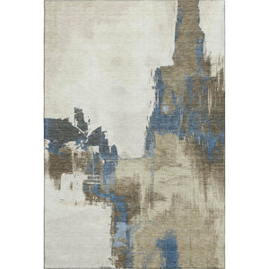 HomeRoots 10' X 14' Abstract Washable Area Rug in Beige, Blue & Ivory - UV Protected, Durable & Easy Care! 693036