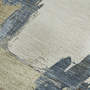 HomeRoots 10' X 14' Abstract Washable Area Rug in Beige, Blue & Ivory - UV Protected, Durable & Easy Care! 693036