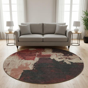 HomeRoots 8' X 8' Washable Round Rug in Brick Red, Mauve & Beige – UV Protected, Non-Slip & Stain Resistant 693039