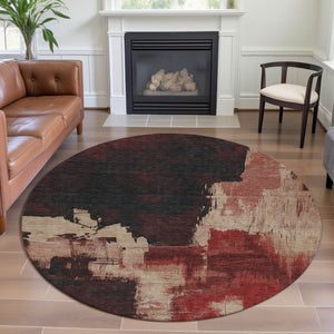 HomeRoots 8' X 8' Washable Round Rug in Brick Red, Mauve & Beige – UV Protected, Non-Slip & Stain Resistant 693039