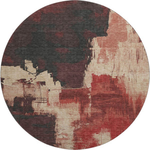 HomeRoots 8' X 8' Washable Round Rug in Brick Red, Mauve & Beige – UV Protected, Non-Slip & Stain Resistant 693039