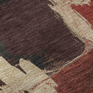HomeRoots 8' X 8' Washable Round Rug in Brick Red, Mauve & Beige – UV Protected, Non-Slip & Stain Resistant 693039
