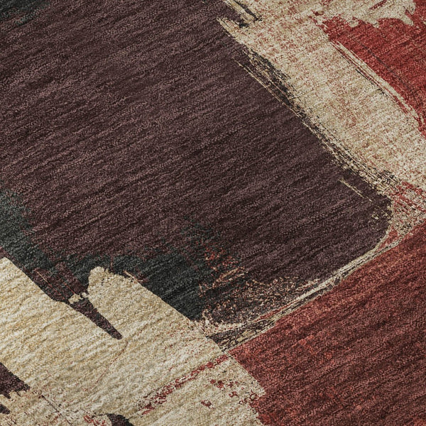 HomeRoots 8' X 8' Washable Round Rug in Brick Red, Mauve & Beige – UV Protected, Non-Slip & Stain Resistant 693039