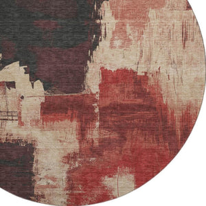 HomeRoots 8' X 8' Washable Round Rug in Brick Red, Mauve & Beige – UV Protected, Non-Slip & Stain Resistant 693039