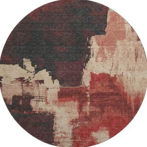 HomeRoots 8' X 8' Washable Round Rug in Brick Red, Mauve & Beige – UV Protected, Non-Slip & Stain Resistant 693039