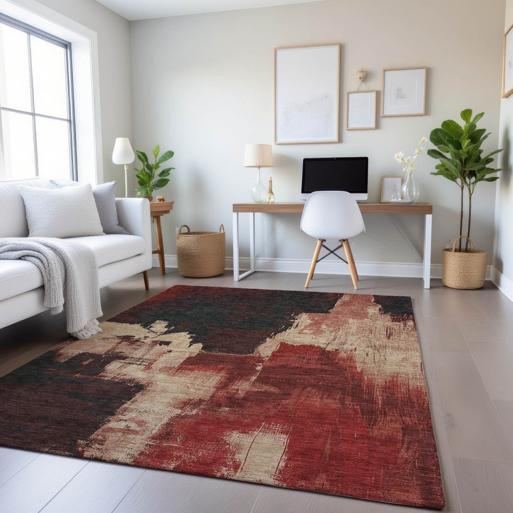 HomeRoots 8' Stylish Brick Red, Mauve & Beige Abstract Area Rug - Washable, UV Protected, Non-Slip Backing! 693040