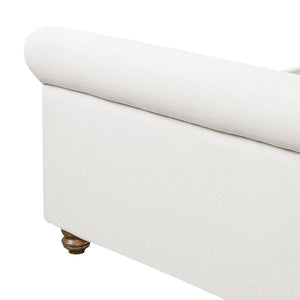 English Elm Queen Linen Upholstered Bed Frame Thick Rolled Headboard Solid Rubberwood Legs Bedroom White N757Q384827W