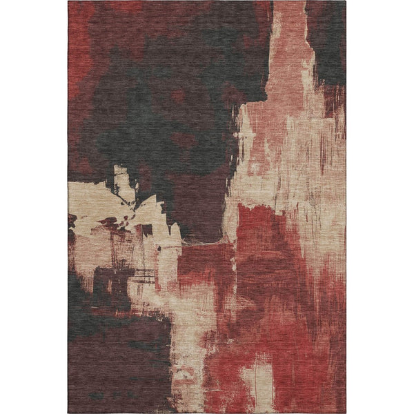 HomeRoots 10' Abstract Area Rug in Brick Red, Mauve & Beige - Washable, UV-Protected, Stain-Resistant Design 693042