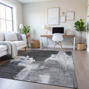 HomeRoots 5' X 8' Gray Silver Charcoal Abstract Washable Area Rug - Durable, Stain-Resistant, UV Protected! 693044
