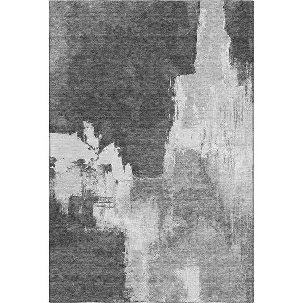 HomeRoots 5' X 8' Gray Silver Charcoal Abstract Washable Area Rug - Durable, Stain-Resistant, UV Protected! 693044