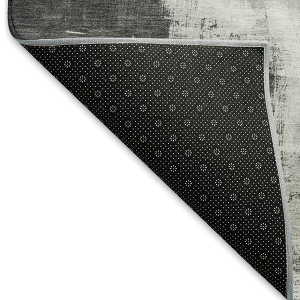 HomeRoots 8' Modern Abstract Round Rug in Gray & Charcoal – Washable, UV-Protected, Non-Slip Design for Any Room 693045