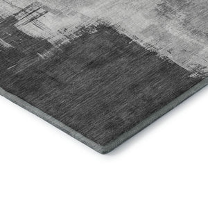HomeRoots 8' Modern Abstract Round Rug in Gray & Charcoal – Washable, UV-Protected, Non-Slip Design for Any Room 693045