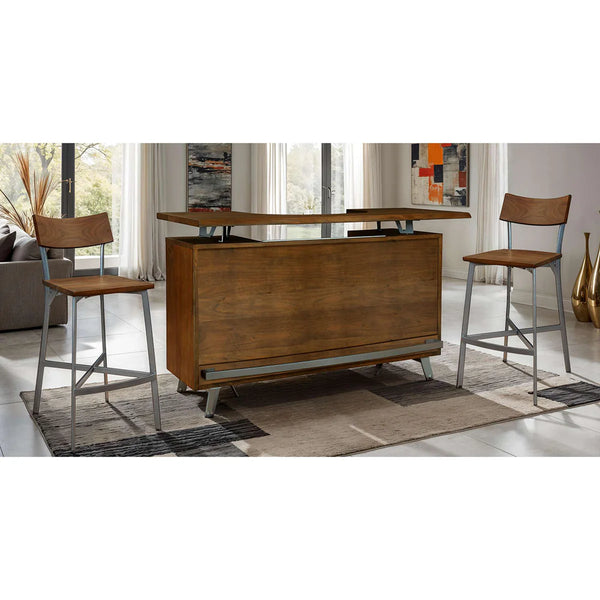 693045 COSMOPOLITAN BAR: Rustic Acacia Wood with Marble Top, Wine Storage & Metal Accents for Home
