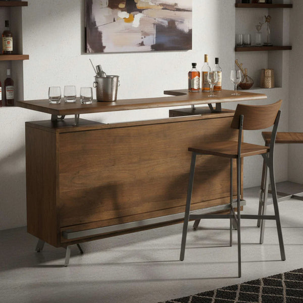 693045 COSMOPOLITAN BAR: Rustic Acacia Wood with Marble Top, Wine Storage & Metal Accents for Home