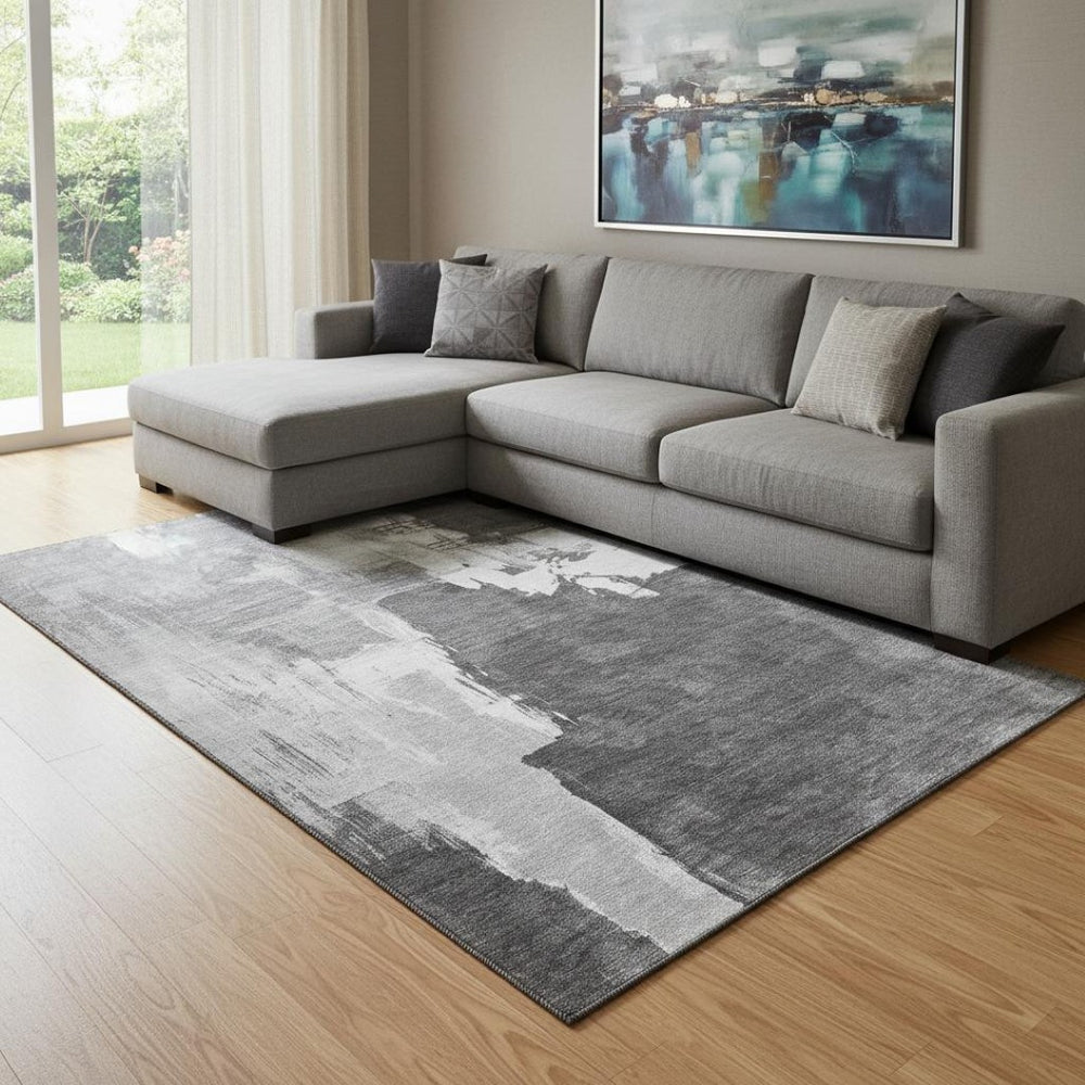 HomeRoots 8' Gray Silver and Charcoal Abstract Area Rug - Washable, UV Protected, Ideal for Busy Homes! 693046