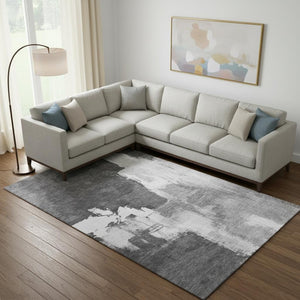 HomeRoots 10' Gray Silver & Charcoal Abstract Washable Area Rug – UV Protected, Stain Resistant, Non-Slip Backing 693048