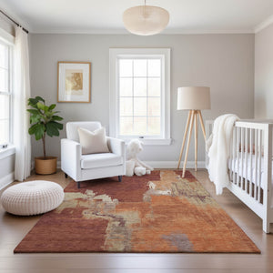 HomeRoots 5' X 8' Washable Area Rug in Rust, Beige & Peach - UV Protected, Stain Resistant, Durable Design! 693050