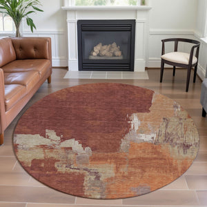 HomeRoots 8' X 8' Washable Round Rug in Rust, Beige & Peach – UV Protected, Stain Resistant, Modern Style Statement 693051